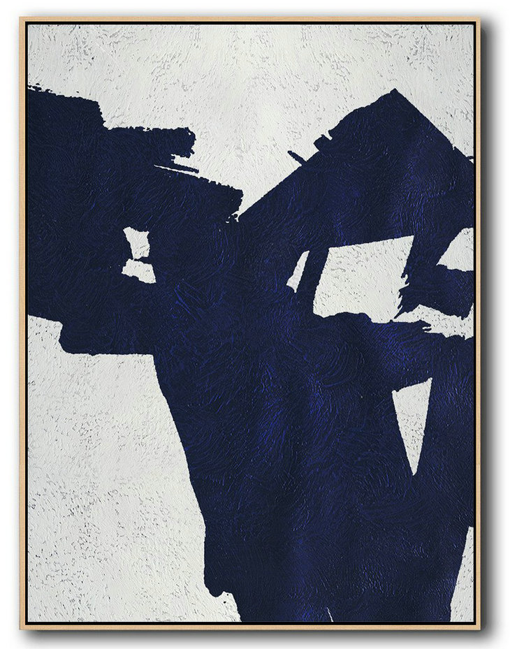 Buy Hand Painted Navy Blue Abstract Painting Online,Modern Wall Art #J8V9